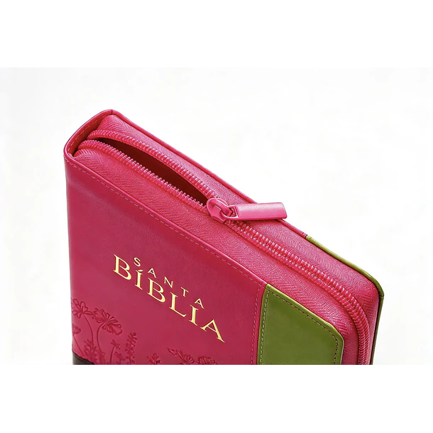 Biblia Tamaño Manual Letra Grande RVR60 Con Índice y Cierre Flores Marrón/Fucsia/Lima 2