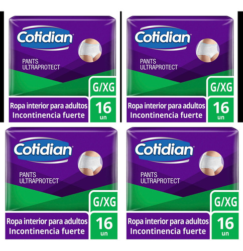 Pañales Cotidian Pants Ultraprotect Incont Fuerte Talla G/XG x16 Pack x4