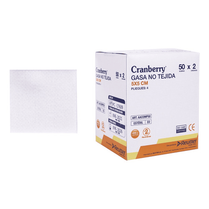 Gasa Esteril No Tejida Cranberry 5x5 Caja x50 Pack x3 2