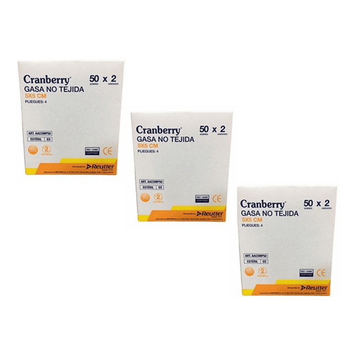 Gasa Esteril No Tejida Cranberry 5x5 Caja x50 Pack x3 1