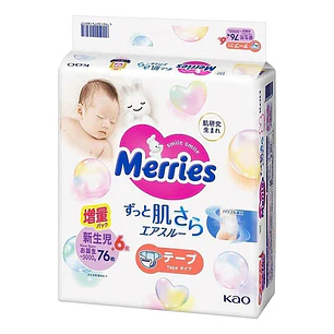 Pañales Merries Con Cierre  Recien Nacido 0-5 Kg  X 76 Unidades