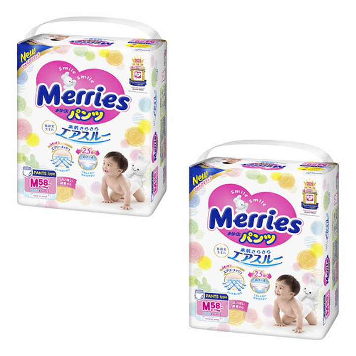Pañales Desechables Merries Pants M (6-11 Kg) X58 Pack X2 1