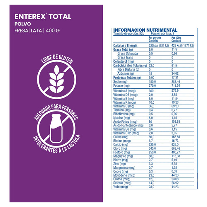 Enterex Total Polvo 400g. Sabor Fresa, Rinde 8 Porciones Sabor Fresa 3