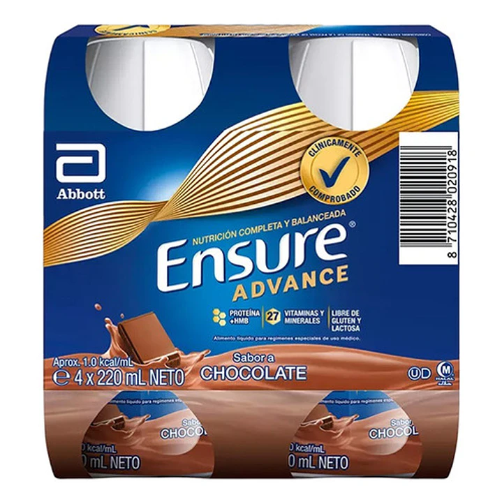 Ensure Advance Liquido Chocolate 220ml Pack x4 2