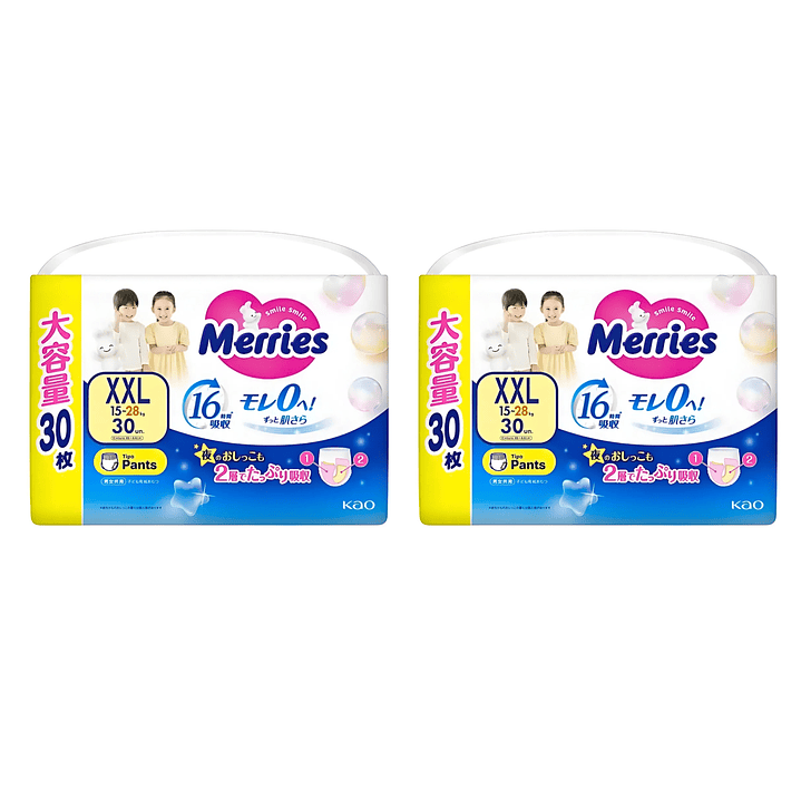 Pañales Desechables Merries Pants Xxl (15-28 Kg) X30 Caja x3 10