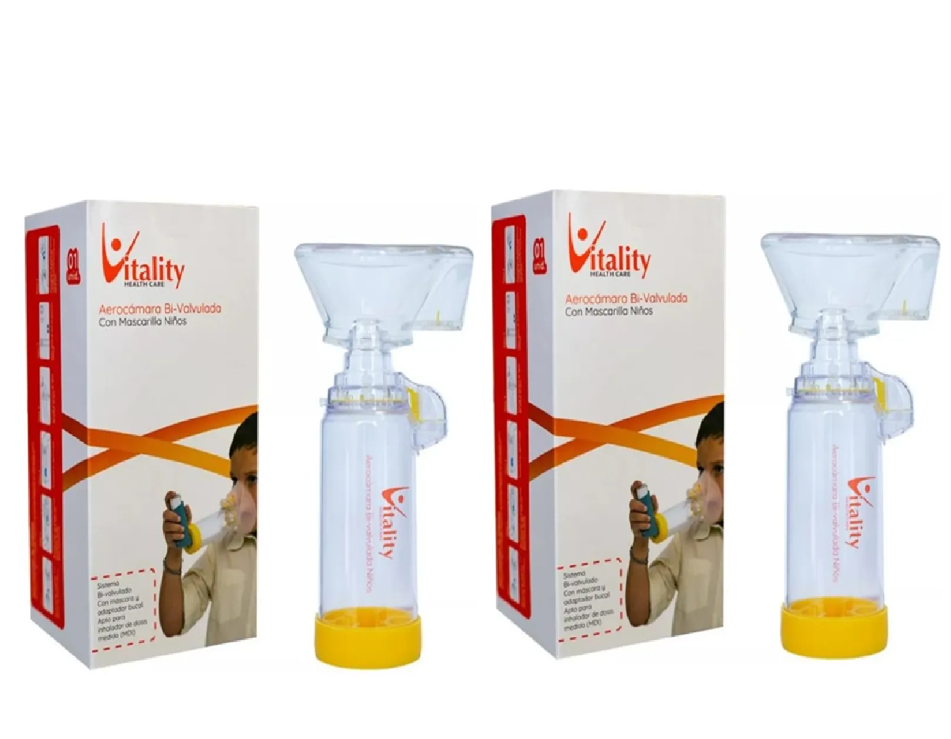 Aerocámara Vitality Infantil Bi-Valvulada 155ml Pack x2