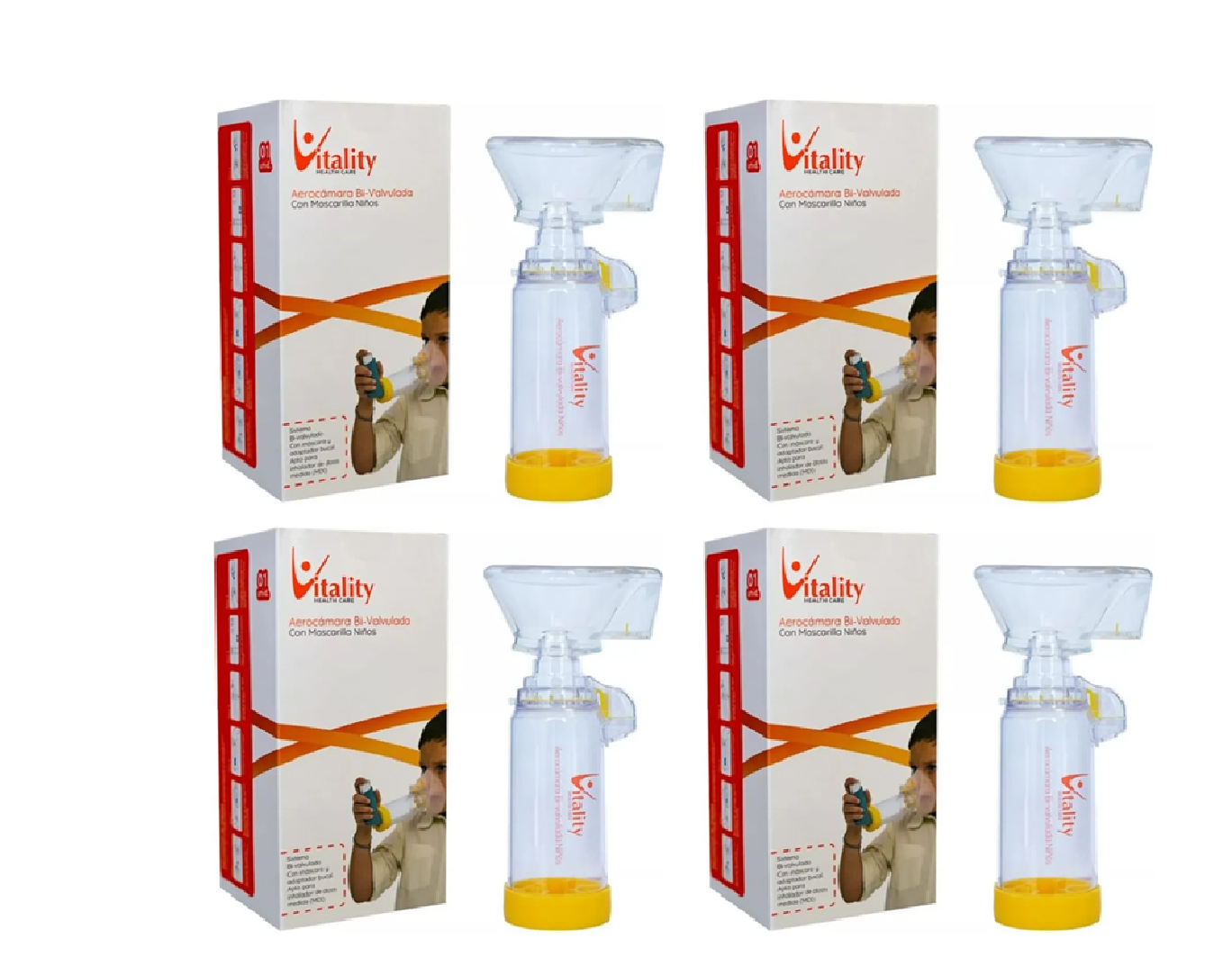 Aerocámara Vitality Infantil Bi-Valvulada 155ml Pack x4