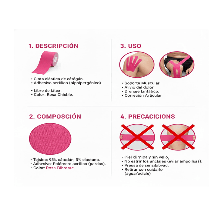 Cinta Adhesiva Neuromuscular Tape Kinesiologia Hub 5cm X 5m Color Rosa Chicle 3