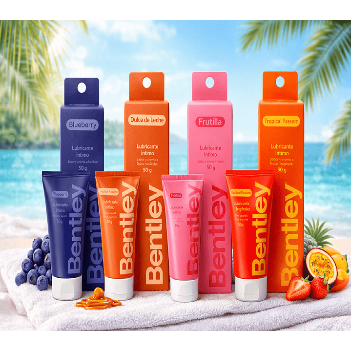 Bentley  Gel Lubricante Intimo Blueberry 50 Gr + Dulce De Leche 50 Gr + Frutilla 50 Gr + Tropical 50 Gr  3