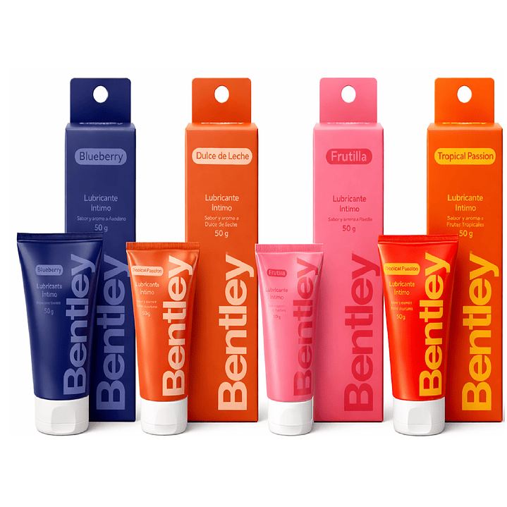 Bentley  Gel Lubricante Intimo Blueberry 50 Gr + Dulce De Leche 50 Gr + Frutilla 50 Gr + Tropical 50 Gr  1