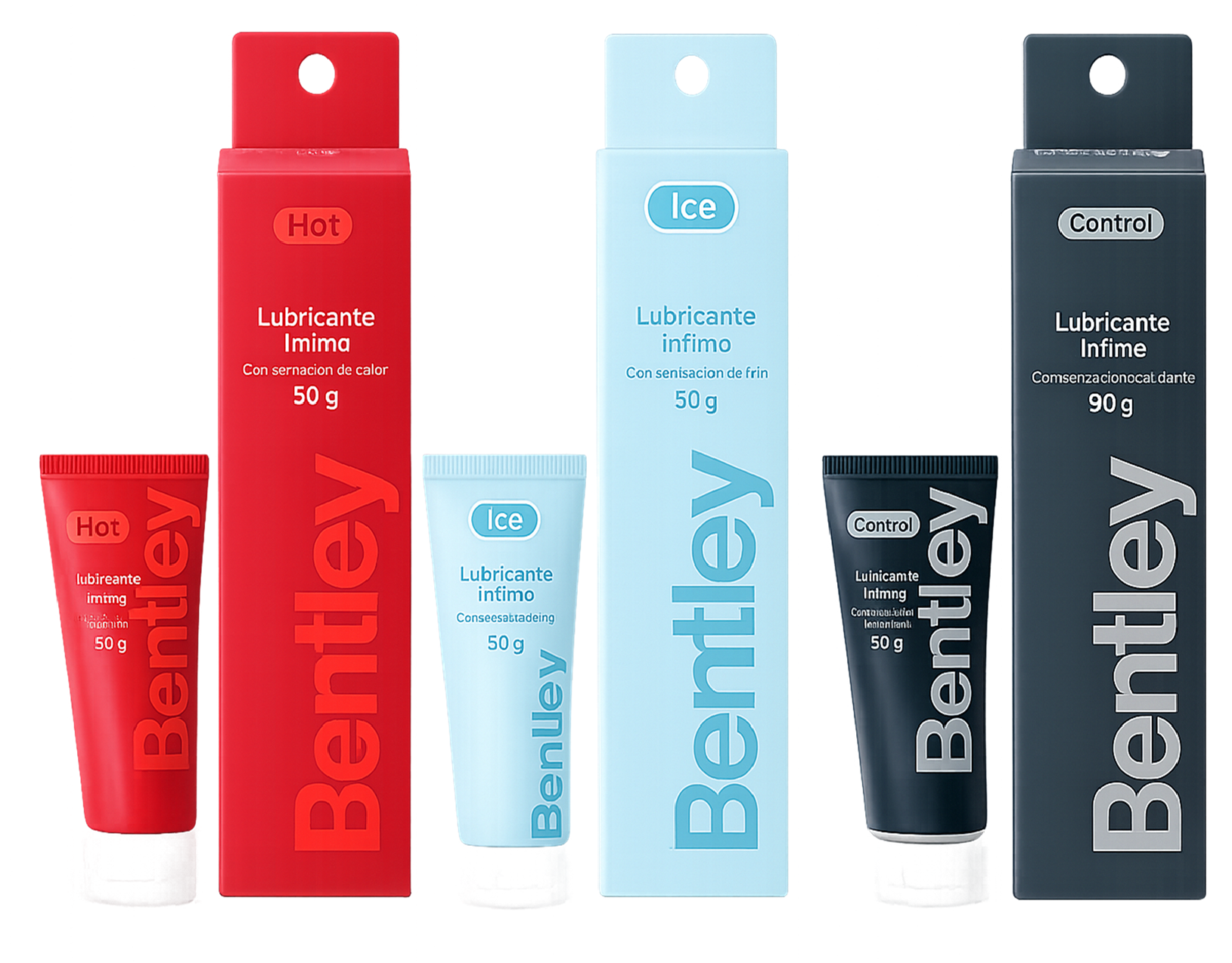 Bentley Gel Lubricante Intimo Hot 50g +  Ice 50g + Control Efecto Retardante 50g