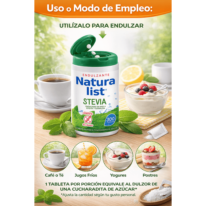 Natura List Stevia y Sucralosa Endulzante x300 Tabletas 4