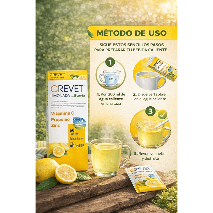 Crevet Limonada Con Stevia 60 Sobres Vit C+ Propóleo + Zinc 4