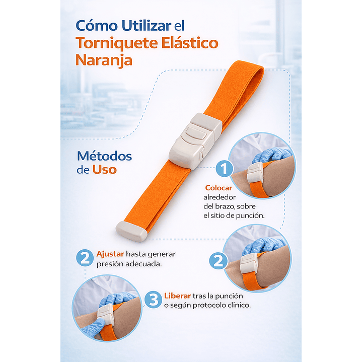 Torniquete Elástico Naranja con Tip Top Reutilizable 7