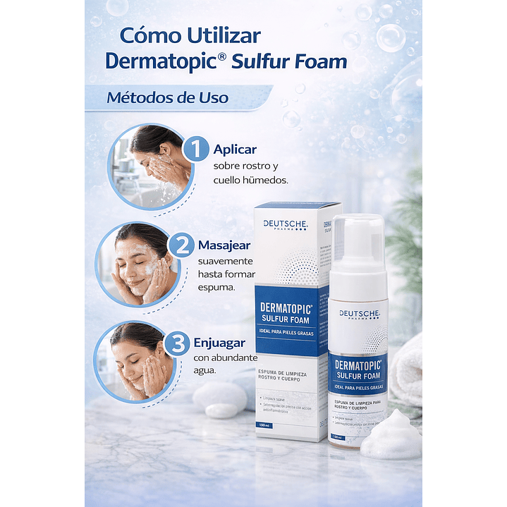 Dermatopic Sulfur Espuma Limpiadora 150ml Acne Piel Grasa  7