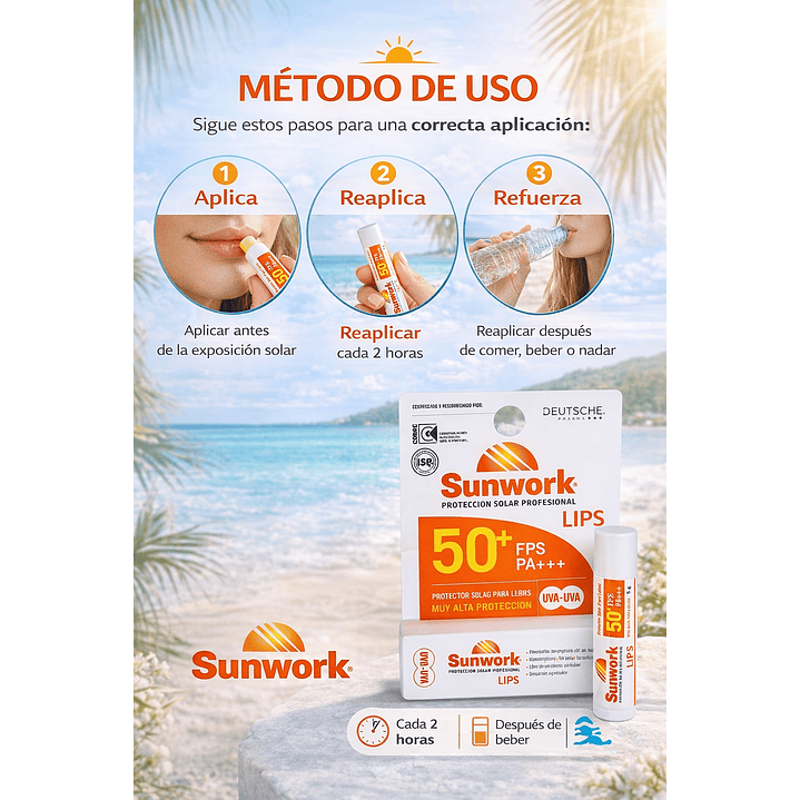 Protector Solar Para Labios Sunwork Lips 50 Fps 5g 4