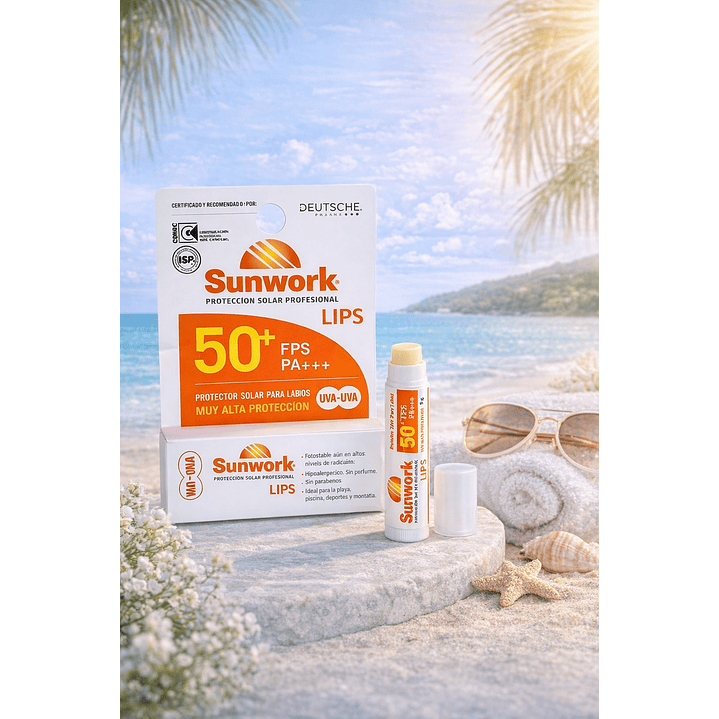 Protector Solar Para Labios Sunwork Lips 50 Fps 5g 5