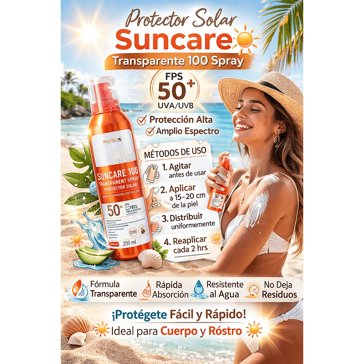 Protector Solar Transparente Suncare 100 Spray 200ml 4