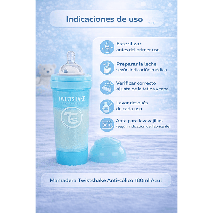 Mamadera Twistshake Anti-cólico 180ml Azul 7