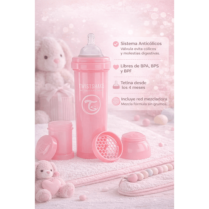 Biberón Twistshake Anti Colic 11oz 330ml Rosa 8