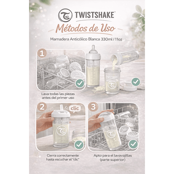 Twistshake Mamadera Anticólicos 11oz 330ml  Blanco | Biberón  4
