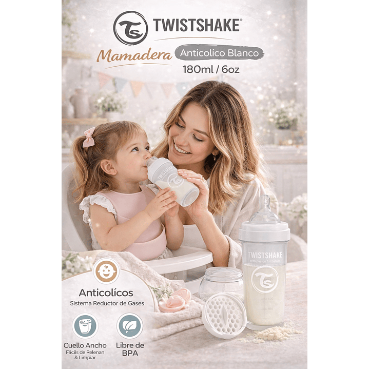 Twistshake Mamadera Anticólicos 6oz 180m Blanco | Biberón  4
