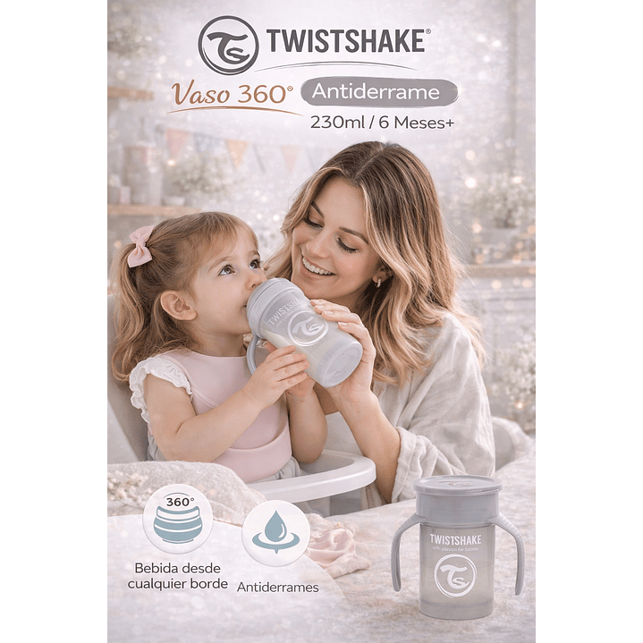  Twistshake Vaso Antiderrame 360 Cup 230ml 6 Meses+ Gris 5