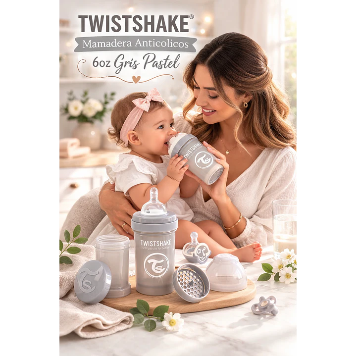  Twistshake  Mamadera Anticólicos 6oz Gris Pastel | Biberón 4