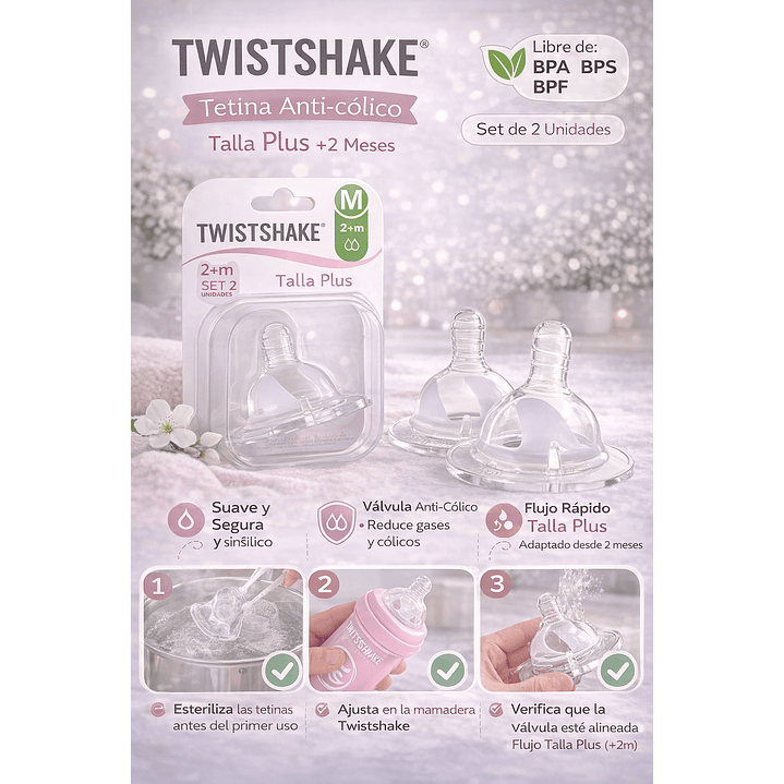 Twistshake Tetina Anti-cólico Talla M +2m Set 2 Und 5