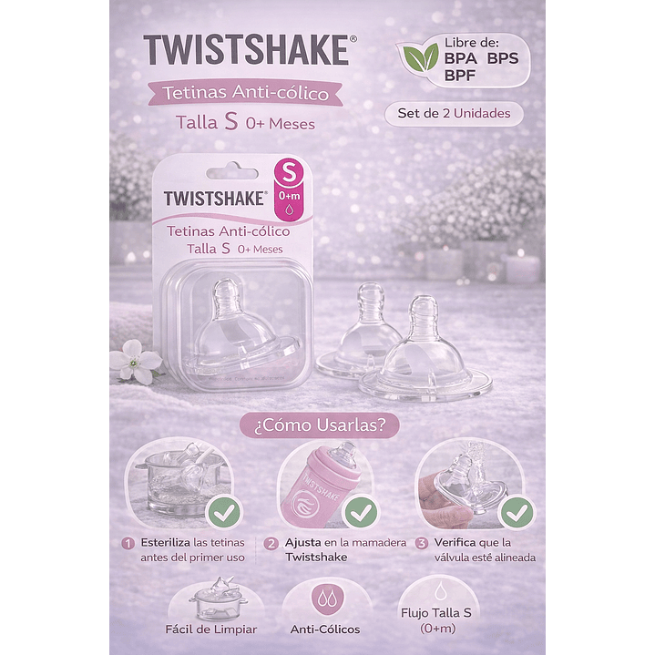 Twistshake Tetinas Anti-cólico Talla S 0+ Meses Set  2 Und 5