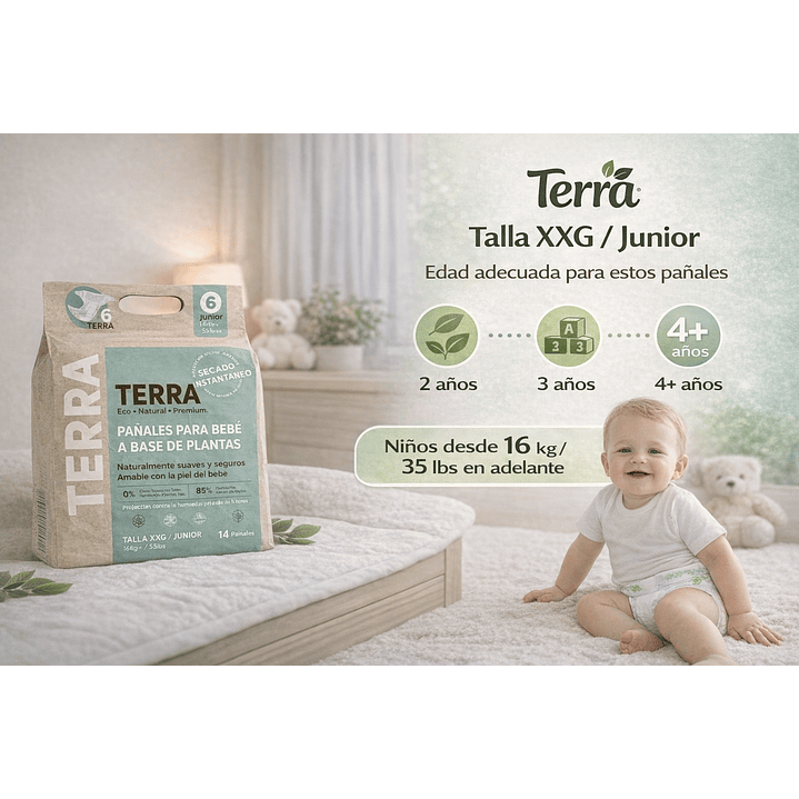 Pañales Terra Velcro Biodegradables Talla XXG Junior 14 Unidades 6