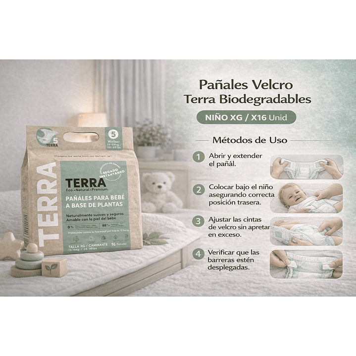 Pañales Terra Velcro Biodegradables Talla XG Caja x8 128 Unidades 7