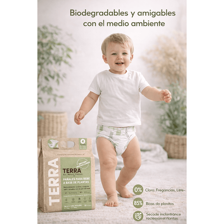 Pañales  Terra Velcro Biodegradables G X18 Unid Caja X8 4