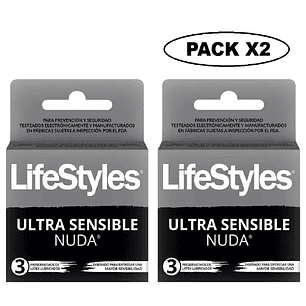 Preservativos  Lifes Style Ultra  Sensible Nuda X3 Unidades Pack x2