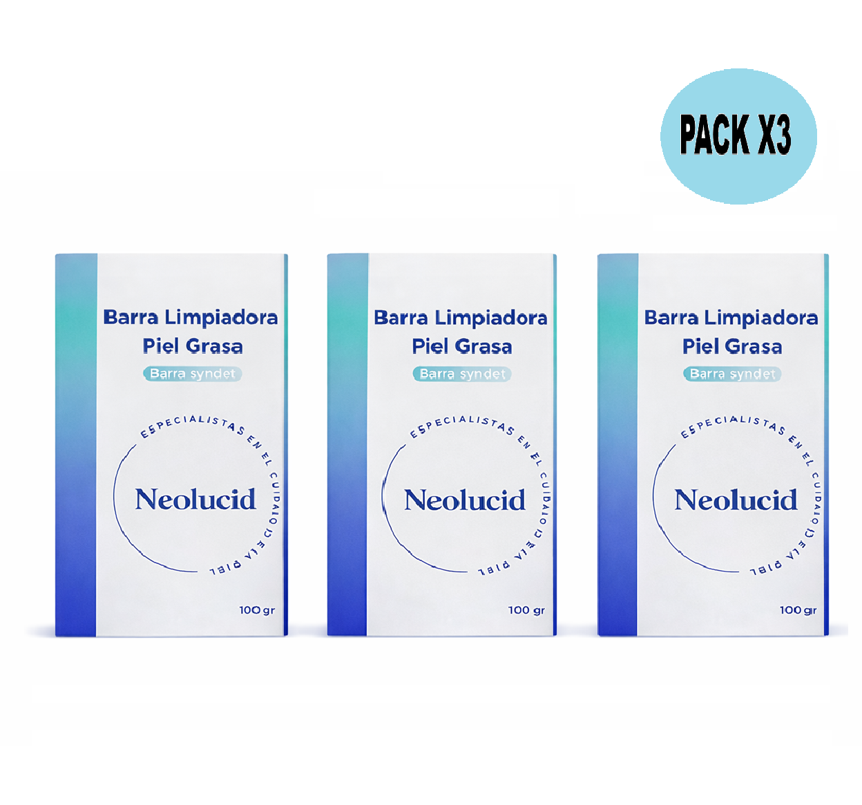 Neolucid Barra Piel Grasa 100g Limpieza Facial Pack x3