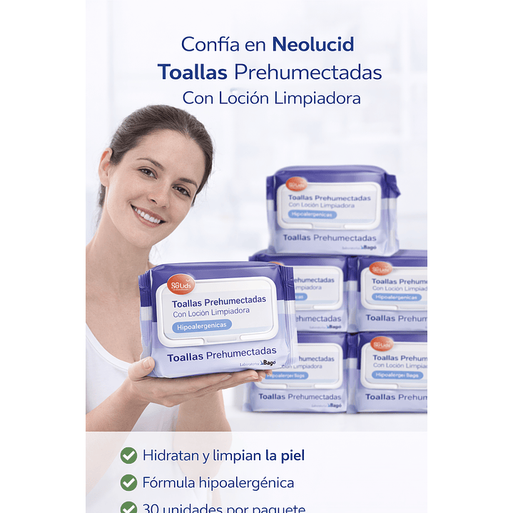 Neolucid Toallas Prehumectadas Loción Limpiadora Pack X12 4