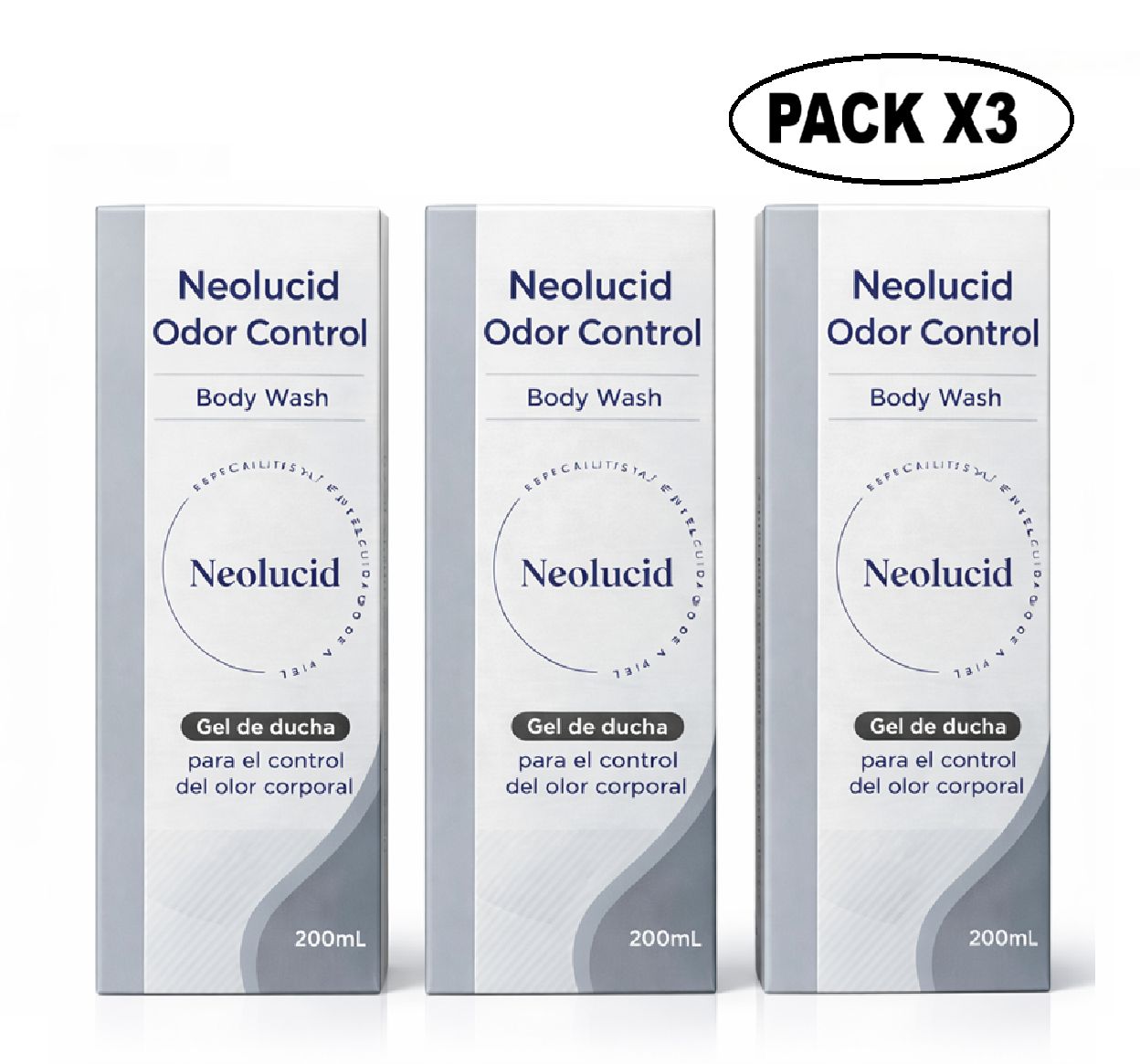 Neolucid Odor Control Gel Ducha Control Olor Corporal 200ml Pack x3