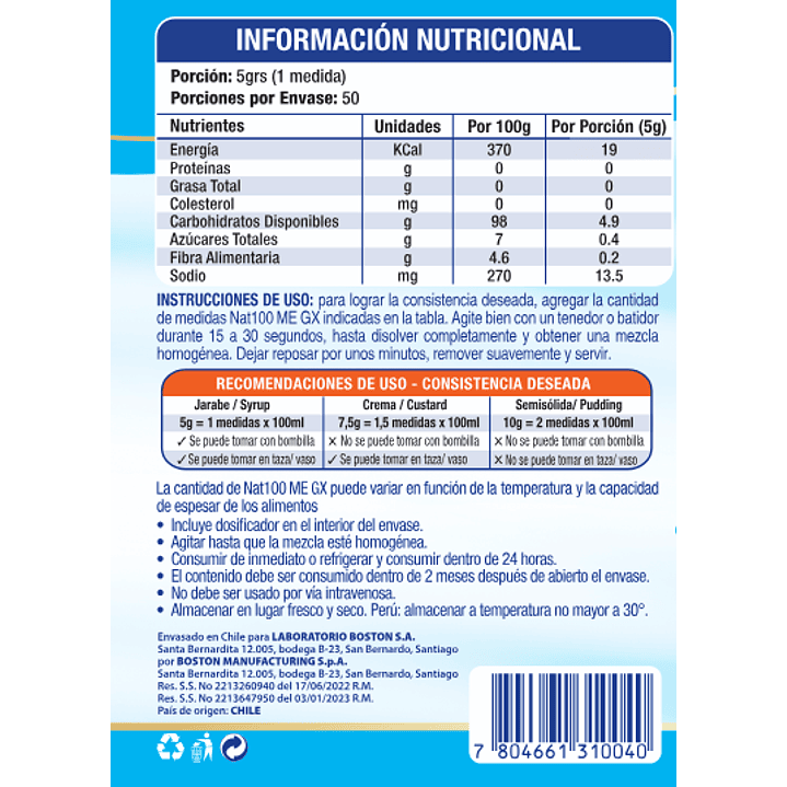 Nat 100 Módulo Espesante De Alimentos Gx 250g  Caja  x10 4