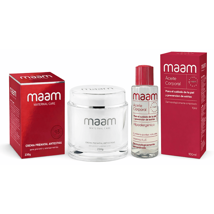 Pack Maam Crema Prenatal 230g + Aceite Antiestrías 100ml | Prevención Estrías Embarazo 1