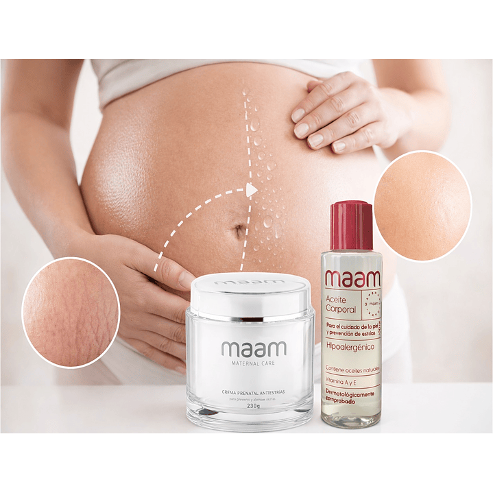 Pack Maam Crema Prenatal 230g + Aceite Antiestrías 100ml | Prevención Estrías Embarazo 3