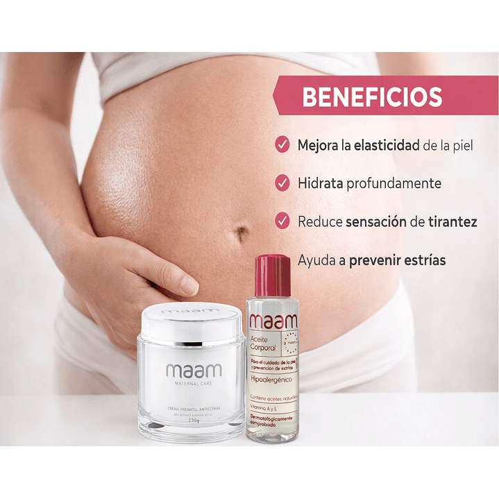 Pack Maam Crema Prenatal 230g + Aceite Antiestrías 100ml | Prevención Estrías Embarazo 4