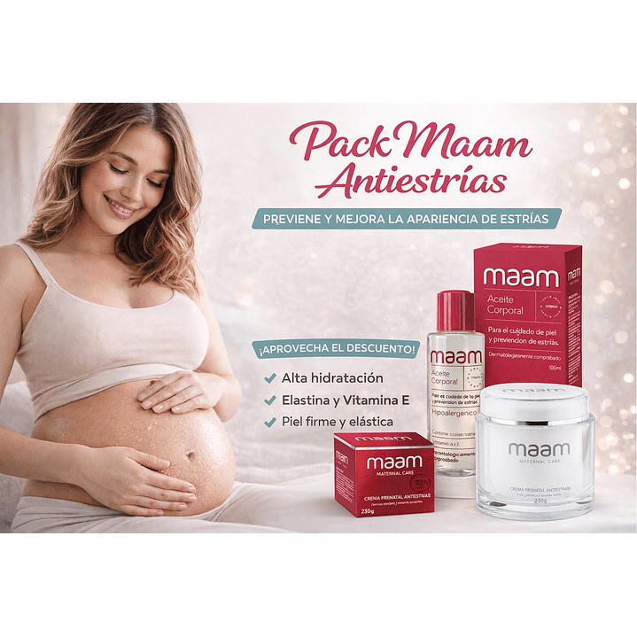 Pack Maam Crema Prenatal 230g + Aceite Antiestrías 100ml | Prevención Estrías Embarazo 7