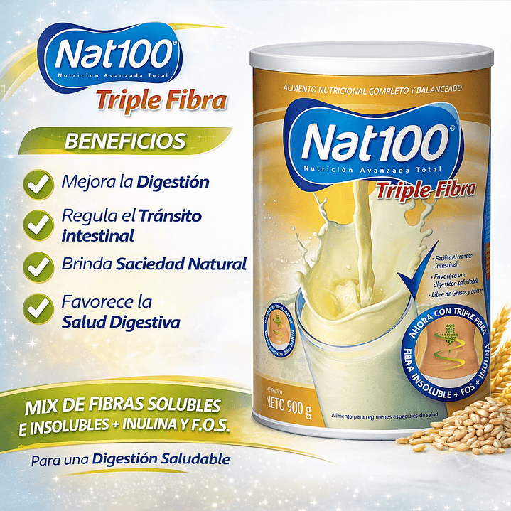 Nat 100 Triple Fibra Sabor Vainilla 900g Pack x8 4