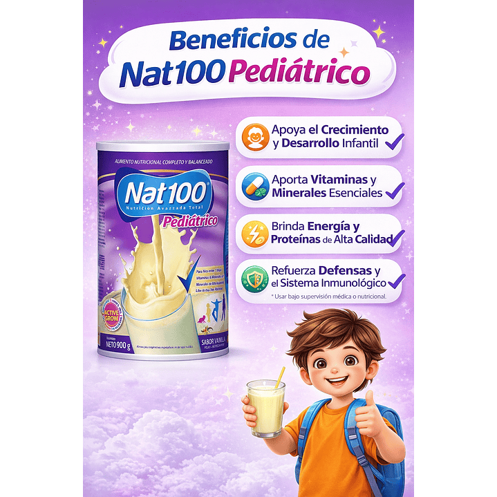 Nat100 Pediátrico | Suplemento Nutricional Infantil 900g Pack x4 4