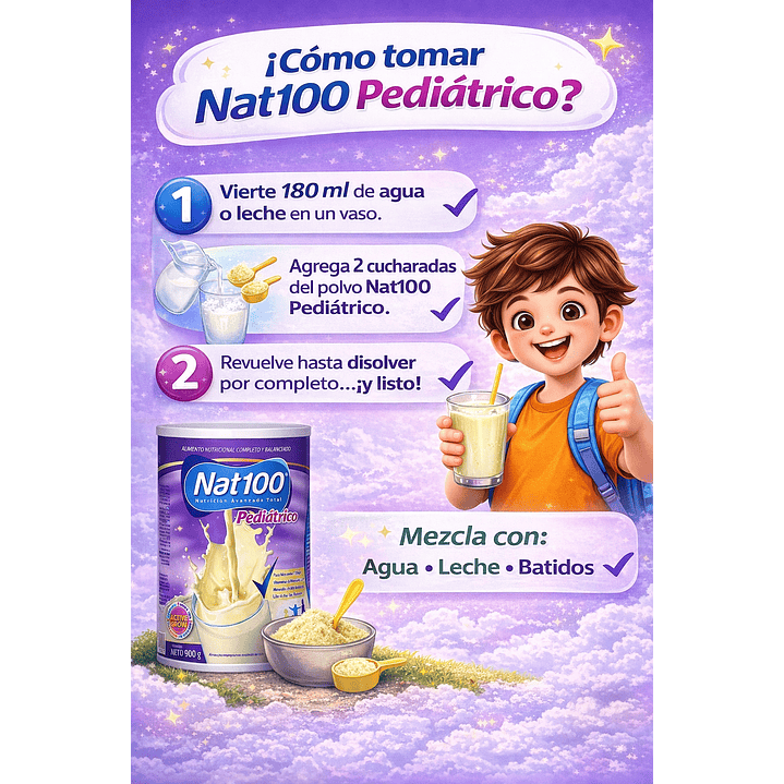 Nat100 Pediátrico | Suplemento Nutricional Infantil 900g Pack x4 6