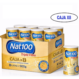 Nat 100 Triple Fibra Sabor Vainilla 900g Pack x8