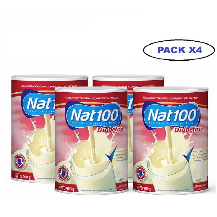Nat 100 Diabético 900 G. Sabor Vainilla Pack x4 1