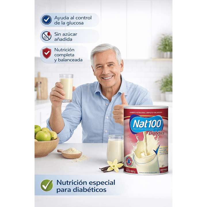 Nat 100 Diabético 900 G. Sabor Vainilla Caja x8 5