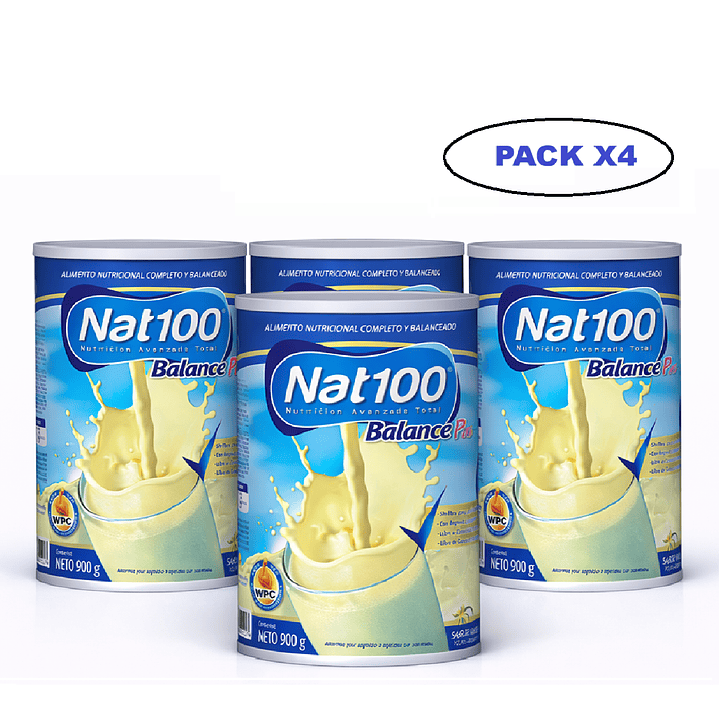 Nat 100 Balance Plus 900g Sabor Vainilla Pack x4 1