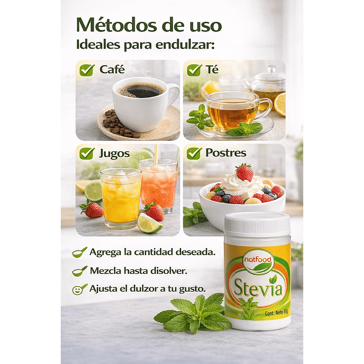 Stevia Endulzante Natural En Polvo Natfood 80g Pack X6 5